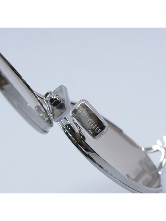 Miu Miu MU52YS 1BC10F Sunglasses Silver Oval Frame, Pale Gold Mirror Lenses main image 8